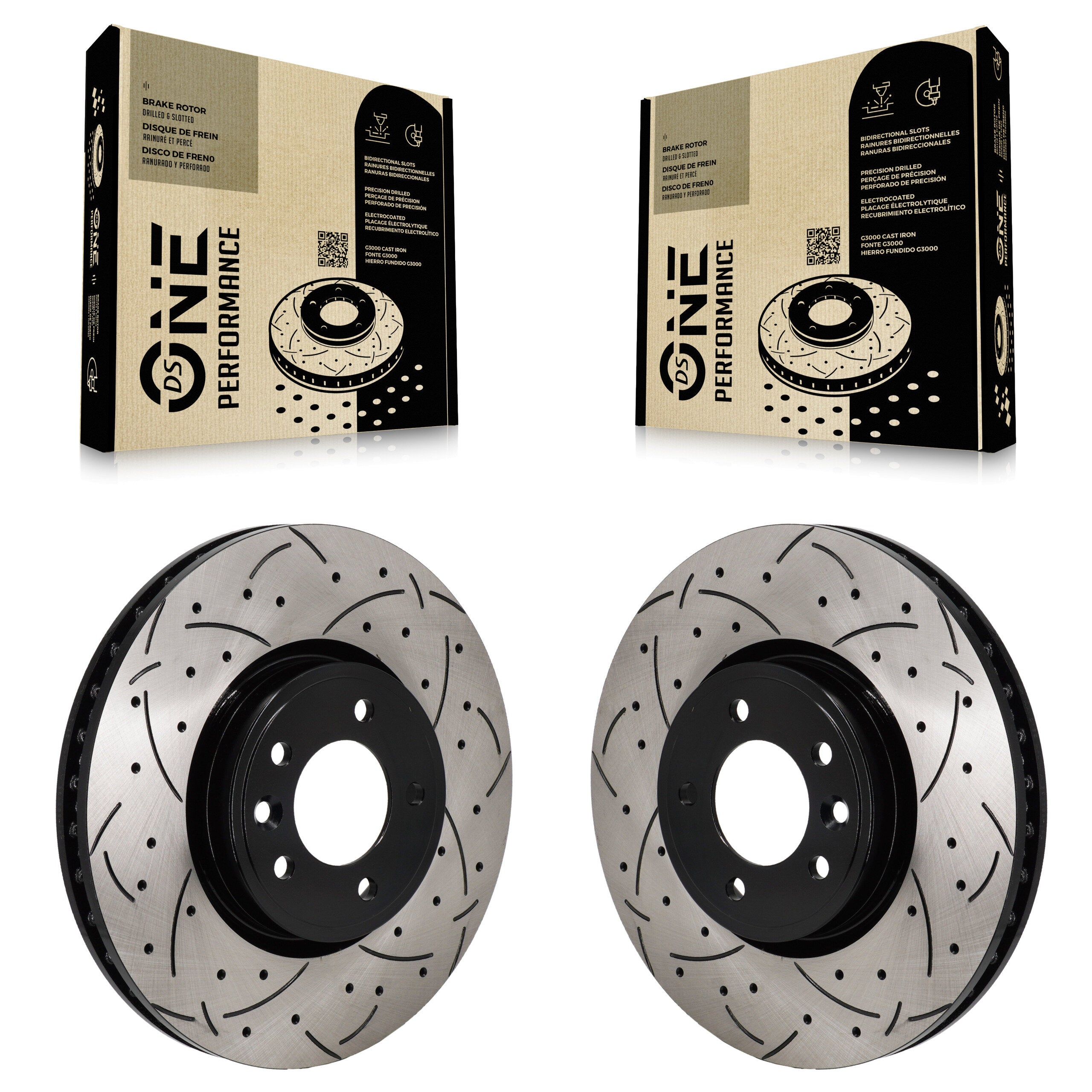 Front Coated Drilled Slotted Disc Brake Rotors Pair For Land Rover Range Sport Discovery KD-100690