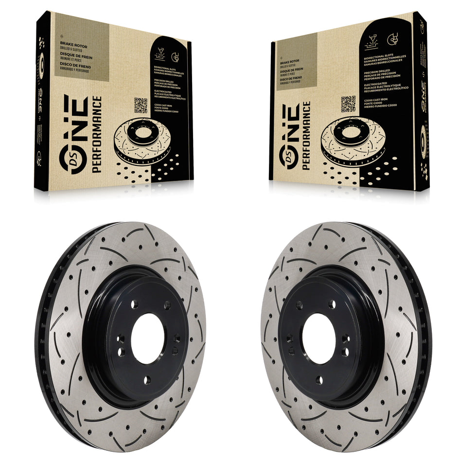 Front Coated Drilled Slotted Disc Brake Rotors Pair For Genesis G70 Kia Stinger KD-100692