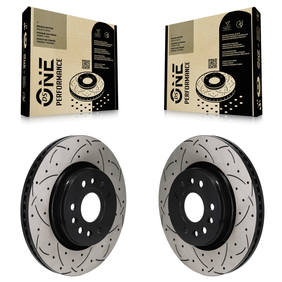 Front Coated Drilled Slotted Disc Brake Rotors Pair For Ram 1500 Jeep Wagoneer Grand L KD-100698
