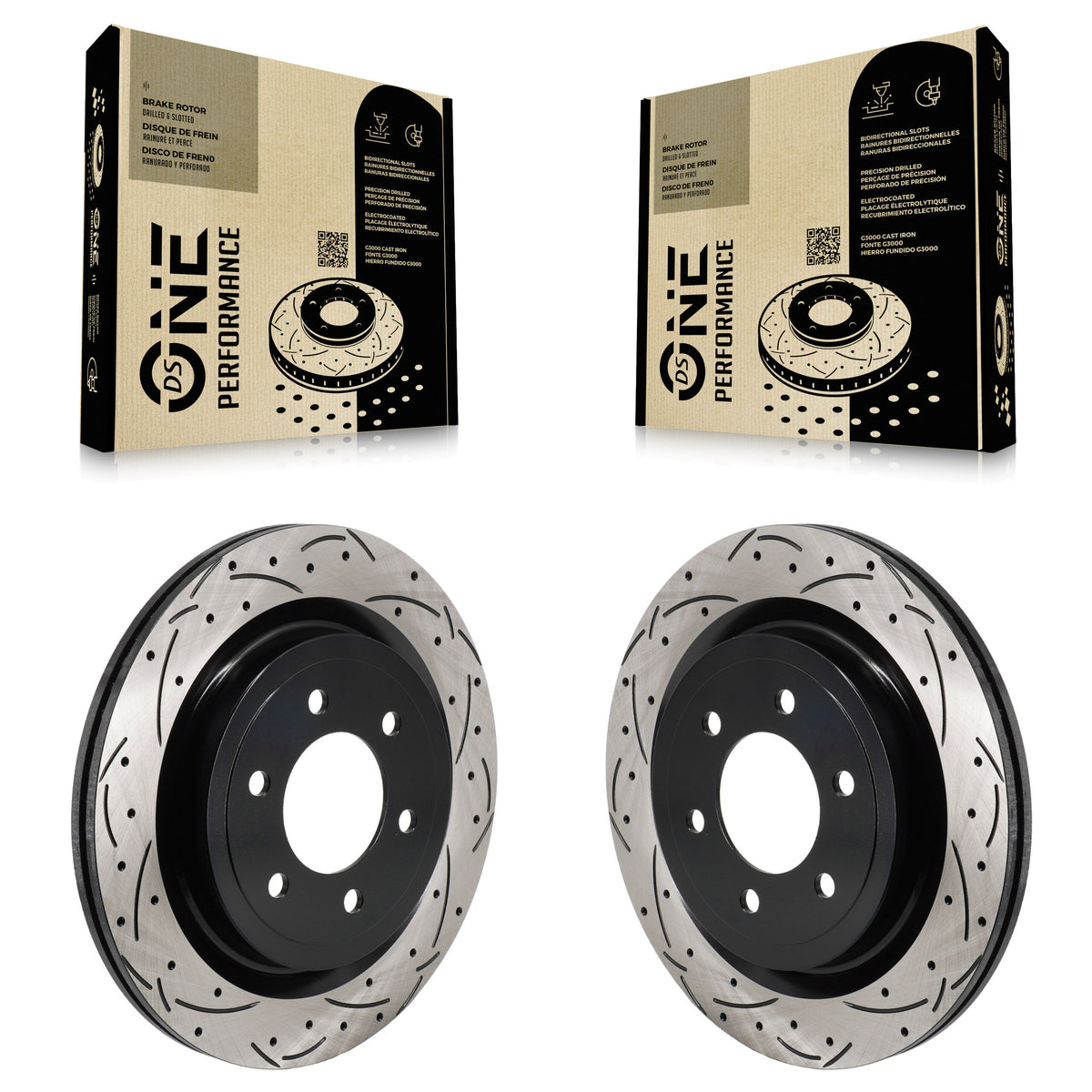 Rear Coated Drilled Slotted Disc Brake Rotors Pair For Ford F-150 Lightning KD-100732