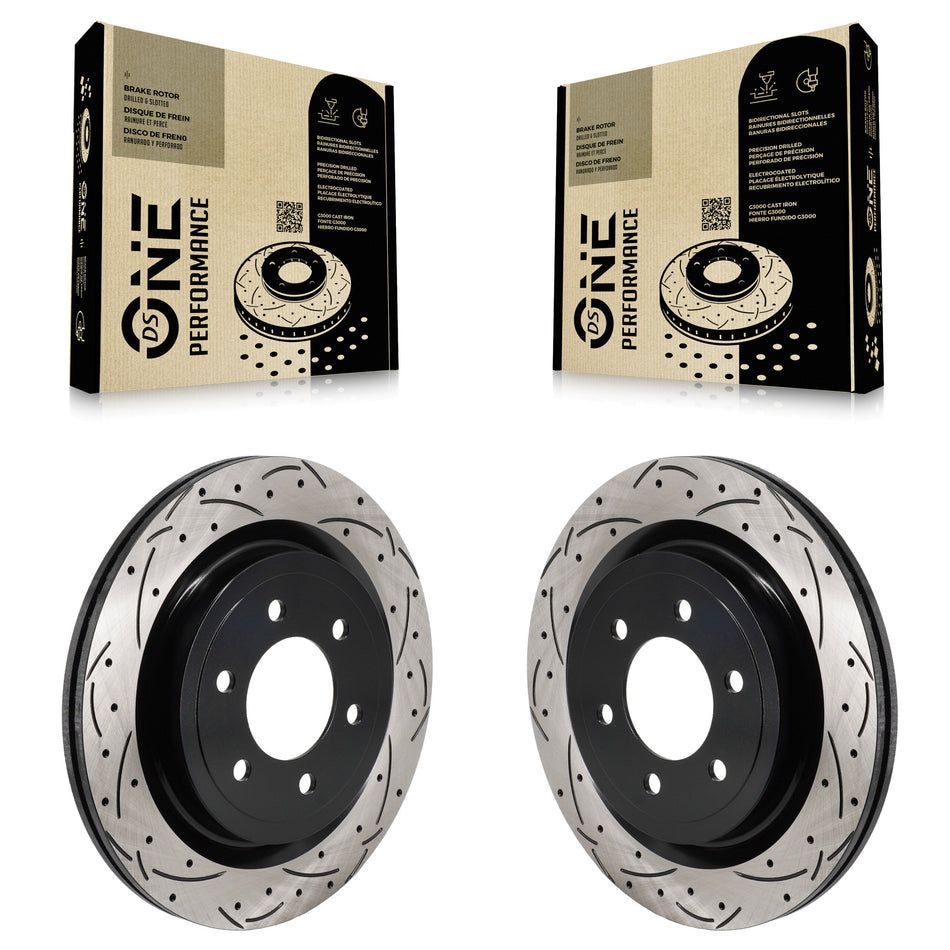 Rear Coated Drilled Slotted Disc Brake Rotors Pair For Ford F-150 Lightning KD-100732