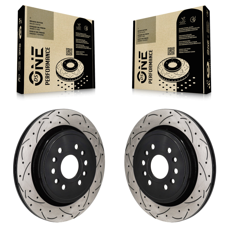 Rear Coated Drilled Slotted Disc Brake Rotors Pair For Ram 1500 Jeep Wagoneer Grand L KD-100734