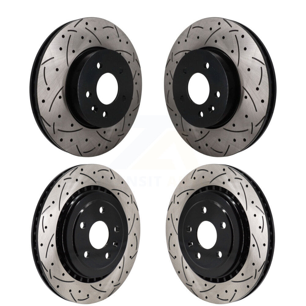 Front Rear Coated Drilled Slotted Disc Brake Rotors Kit For Cadillac ATS V KD-100789
