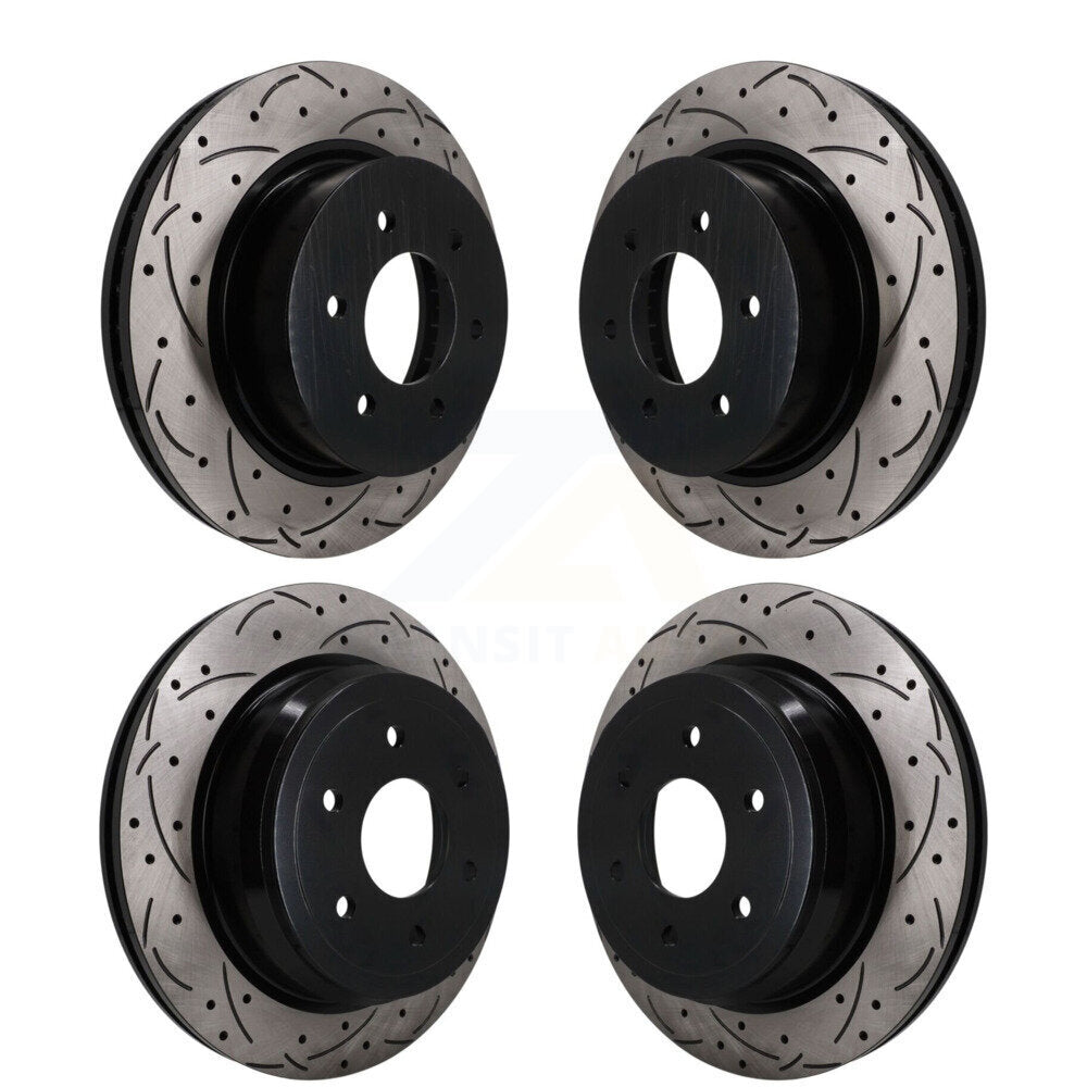 Front Rear Coated Drilled Slotted Disc Brake Rotors Kit For 2016-2024 Nissan TITAN XD KD-100818