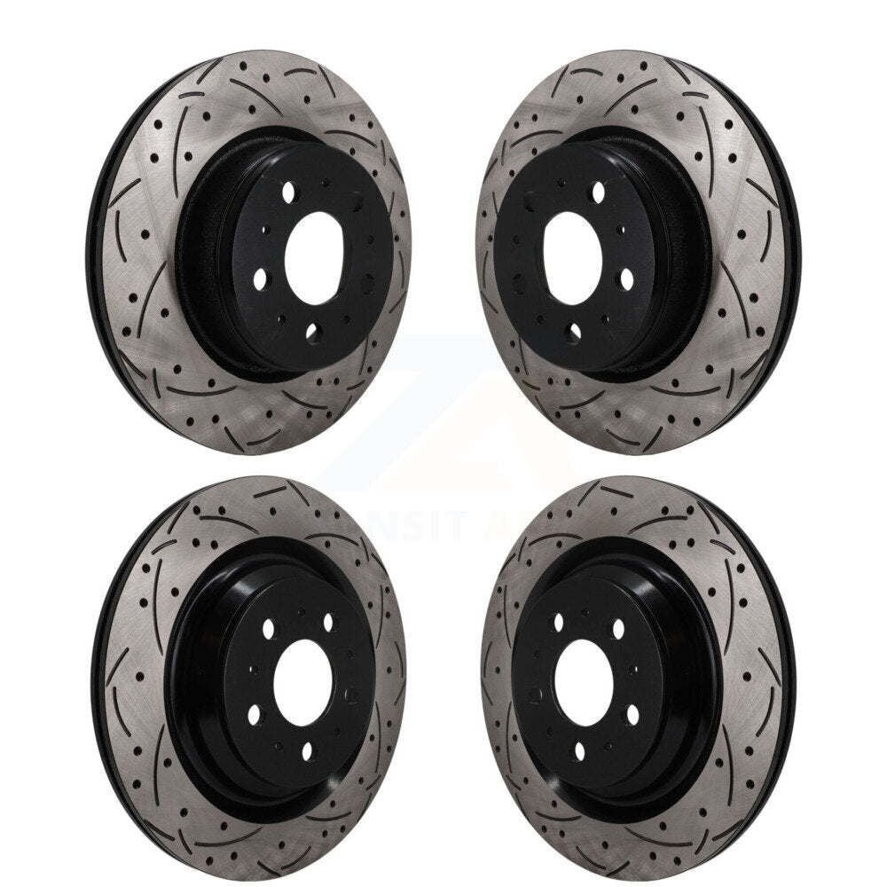 Front Rear Drilled Slot Brake Rotors Kit For 2017-2022 Tesla 3 With Gray Painted Calipers KD-100833