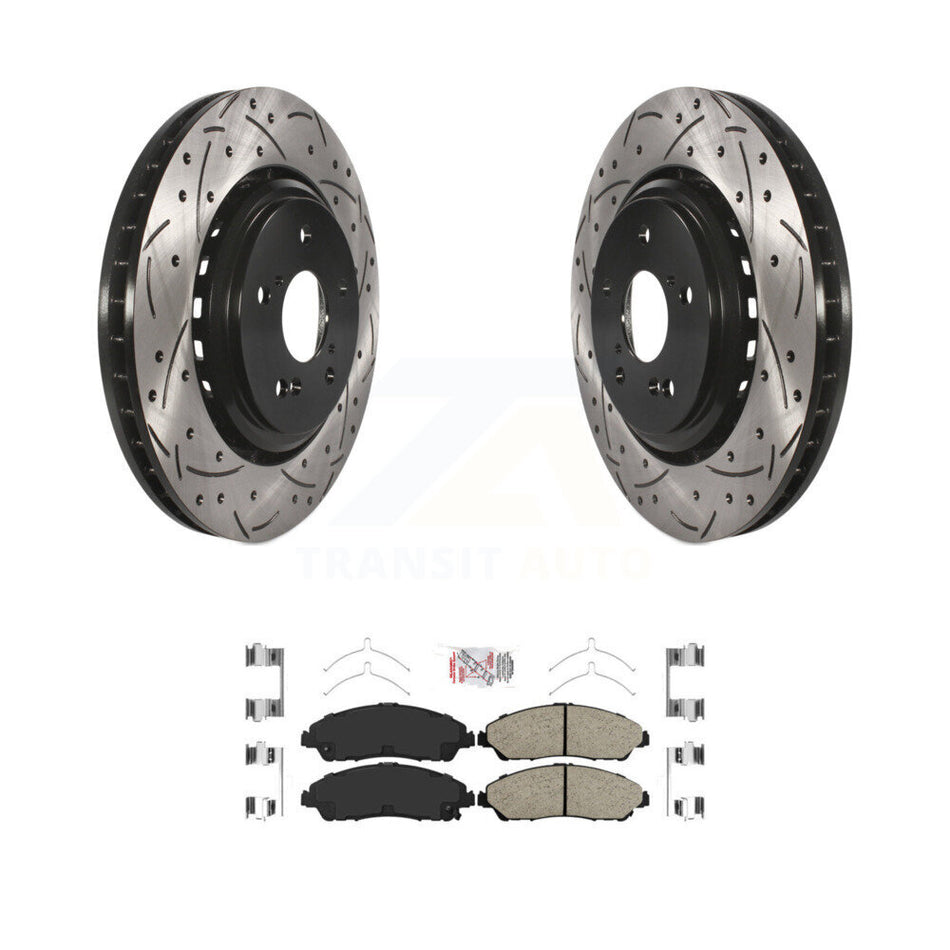 Front Coated Drilled Slotted Disc Brake Rotor And Ceramic Pad Kit For 2014-2016 Acura MDX KDA-100009