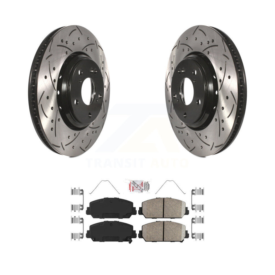Front Coated Drilled Slotted Disc Brake Rotor And Ceramic Pad Kit For 2017-2022 Acura ILX KDA-100022