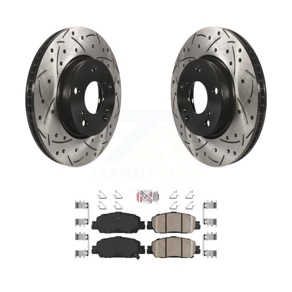 Front Coated Drilled Slotted Disc Brake Rotors Ceramic Pad Kit For 2017 Honda Accord LX-S KDA-100023