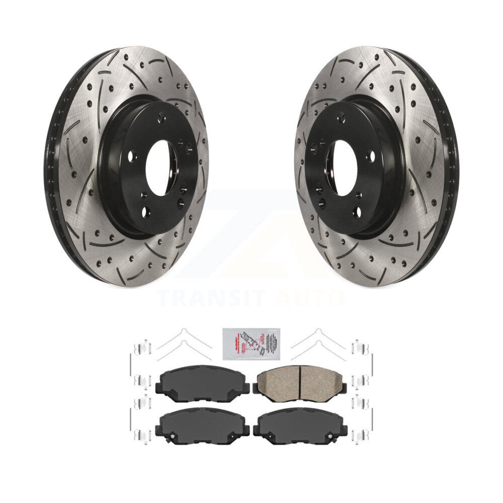 Front Coated Drilled Slotted Disc Brake Rotors And Ceramic Pads Kit For Honda Civic KDA-100026