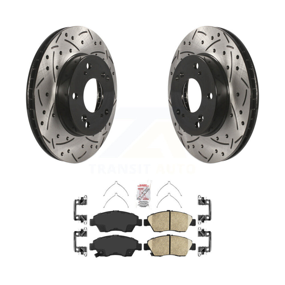 Front Coated Drilled Slotted Disc Brake Rotor & Ceramic Pad Kit For Honda Civic Acura ILX KDA-100040