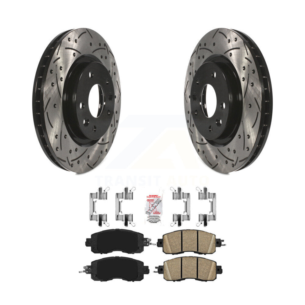 Front Coated Drilled Slotted Disc Brake Rotors And Ceramic Pads Kit For Nissan LEAF KDA-100044