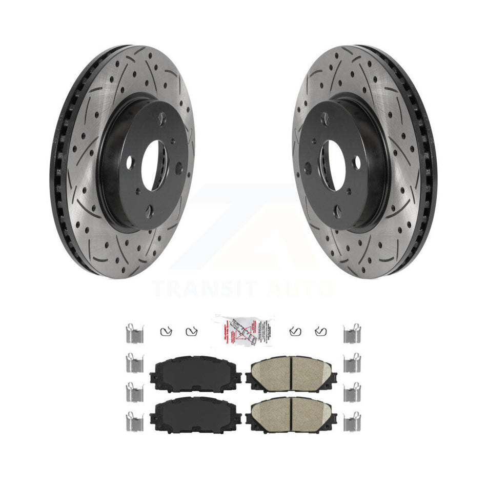 Front Coat Drill Slot Disc Brake Rotors Ceramic Pad Kit For Toyota Yaris Prius C Scion iQ KDA-100050