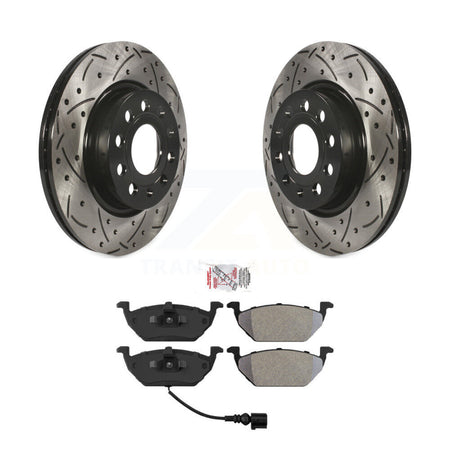 Front Coated Drilled Slotted Disc Brake Rotors Semi-Metallic Pad Kit For Volkswagen Jetta KDA-100082