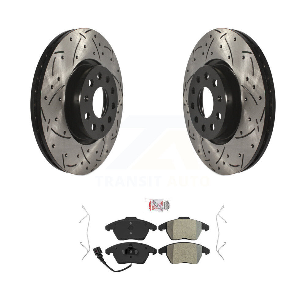 Front Drill Slot Brake Rotor Semi-Metallic Pad Kit For Volkswagen Jetta Beetle Rabbit GTI KDA-100087