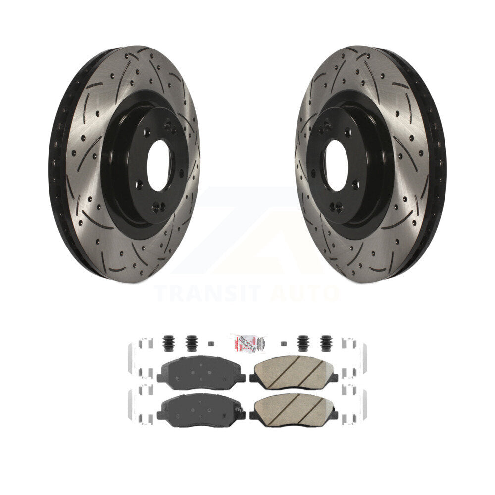 Front Drill Slot Disc Brake Rotors Ceramic Pad Kit For 2013-2016 Hyundai Santa Fe XL 3.3L KDA-100091