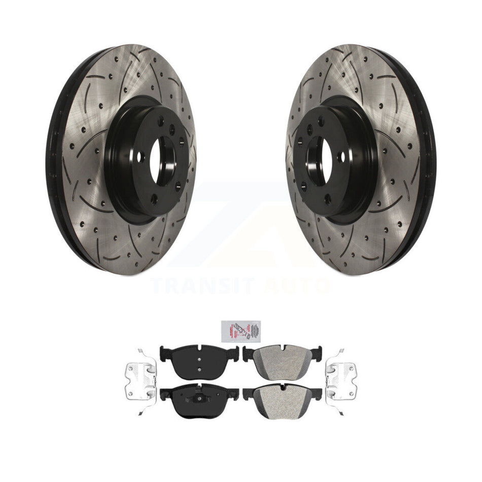 Front Coated Drilled Slotted Disc Brake Rotors And Semi-Metallic Pads Kit For BMW X5 X6 KDA-100171