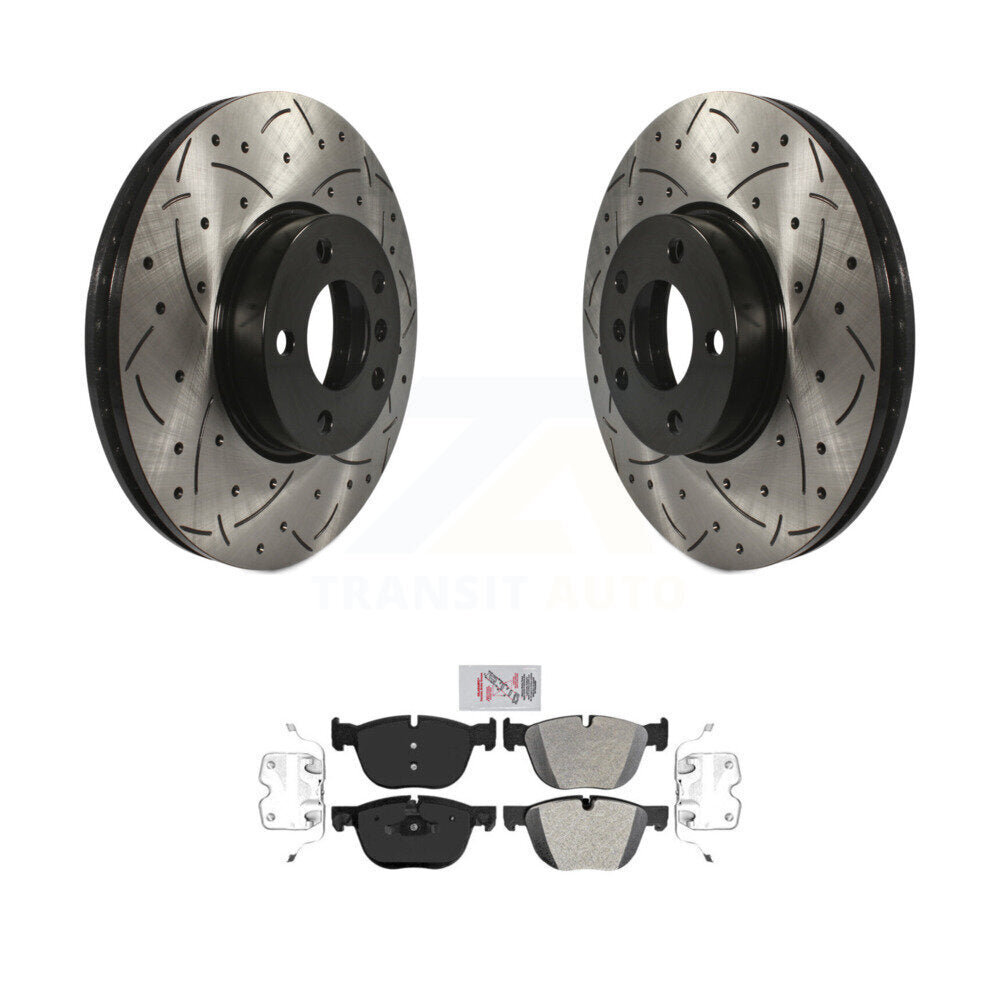 Front Coated Drilled Slotted Disc Brake Rotors And Semi-Metallic Pads Kit For BMW X5 X6 KDA-100172