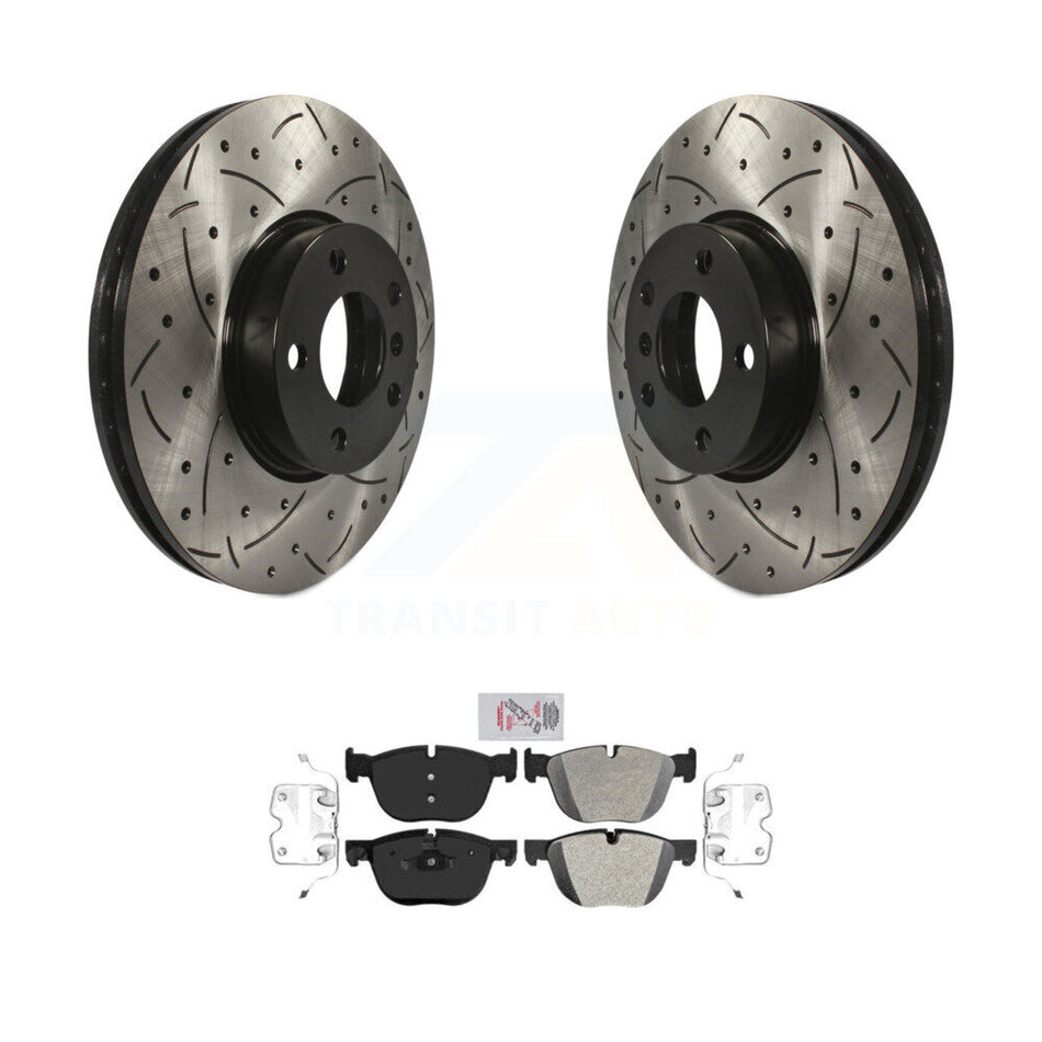 Front Coated Drilled Slotted Disc Brake Rotors And Semi-Metallic Pads Kit For BMW X5 X6 KDA-100172