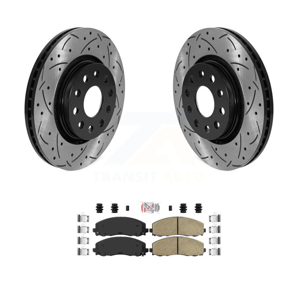 Front Coated Drilled Slotted Disc Brake Rotor Ceramic Pad Kit For Jeep Wrangler Gladiator KDA-100173