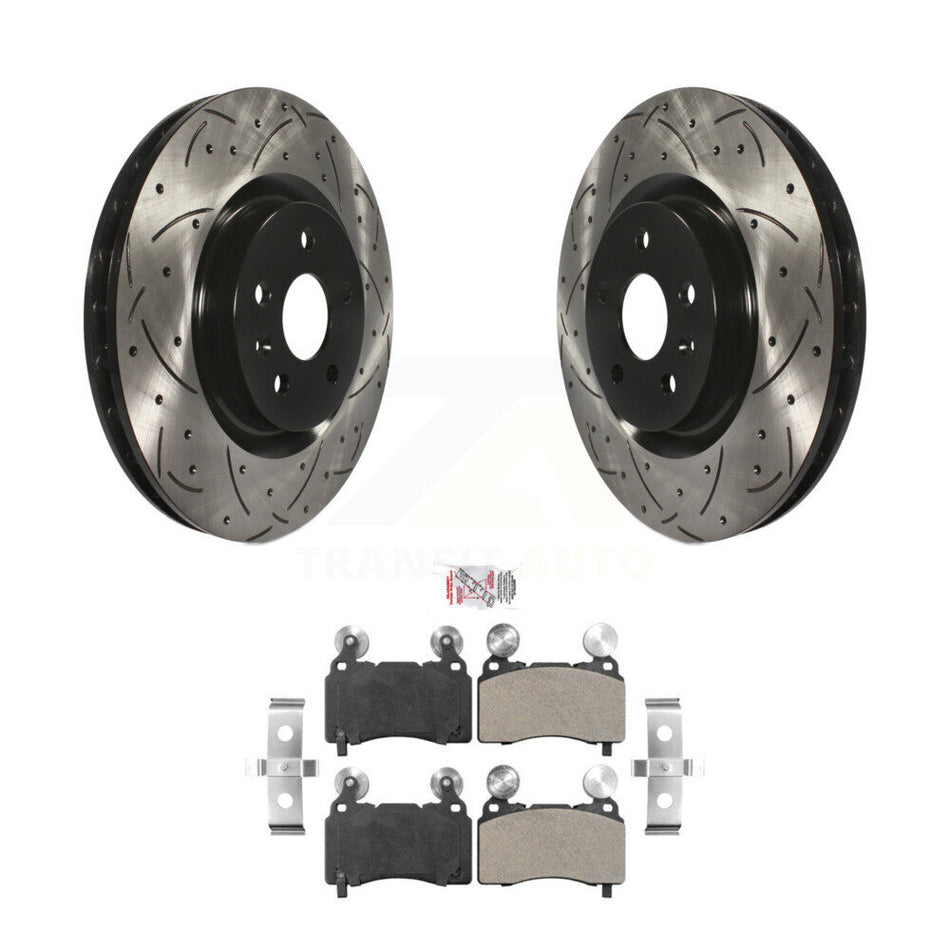 Front Coated Drilled Slot Disc Brake Rotors Semi-Metallic Pad Kit For Chevrolet Camaro SS KDA-100185