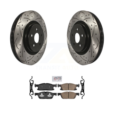 Front Drill Slot Brake Rotor Ceramic Pad Kit For Lincoln Nautilus With Vented Rear Rotors KDA-100226