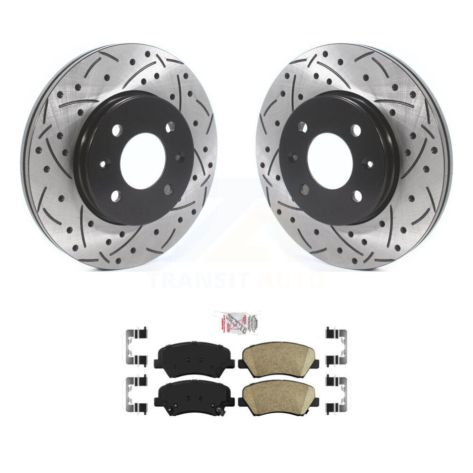 Front Coated Drilled Slotted Disc Brake Rotors Ceramic Pad Kit For Hyundai Accent Kia Rio KDA-100228