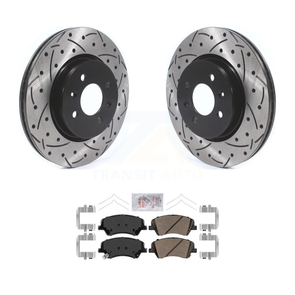 Front Coated Drilled Slotted Disc Brake Rotors Ceramic Pad Kit For Kia Rio Hyundai Accent KDA-100229