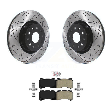 Front Coated Drilled Slotted Disc Brake Rotors Semi-Metallic Pad Kit For Cadillac CTS CT6 KDA-100235