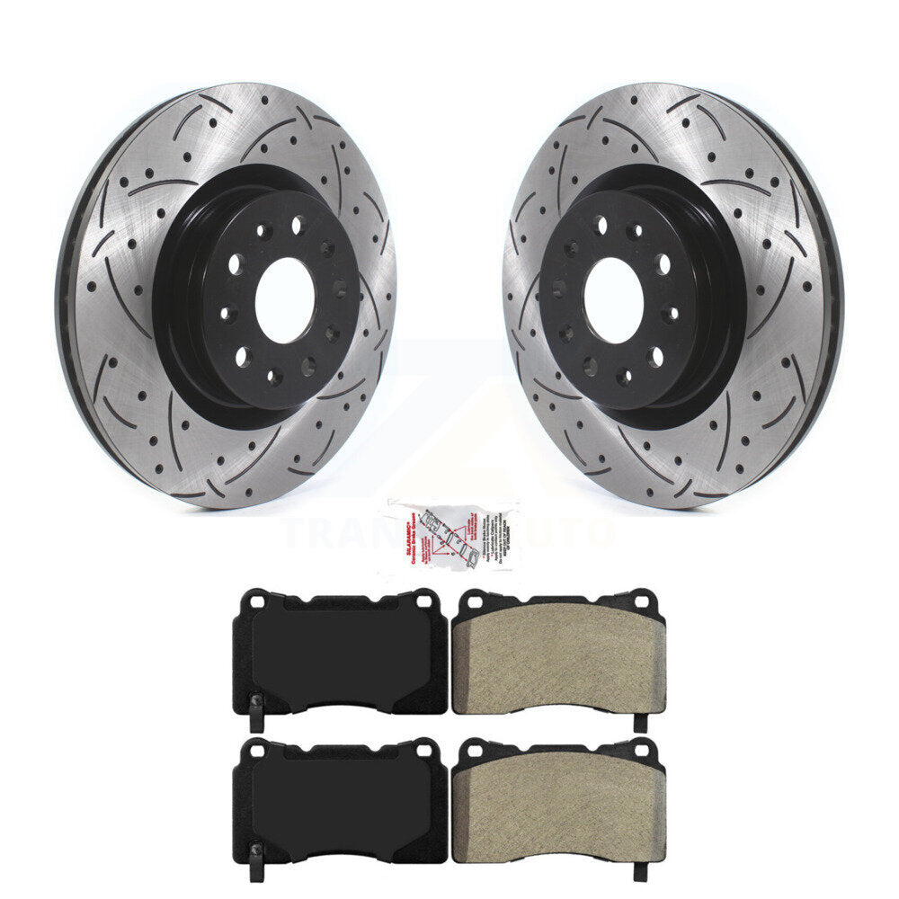 Front Coated Drilled Slotted Disc Brake Rotors Semi-Metallic Pad Kit For Cadillac CTS CT6 KDA-100237