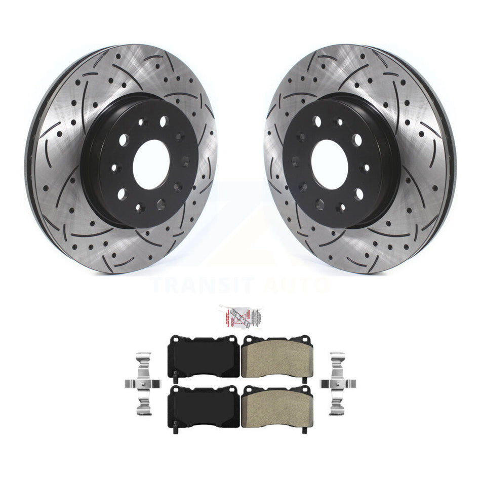 Front Drill Slot Brake Rotors Semi-Metallic Pad Kit For Chevrolet Camaro Cadillac CTS CT6 KDA-100239
