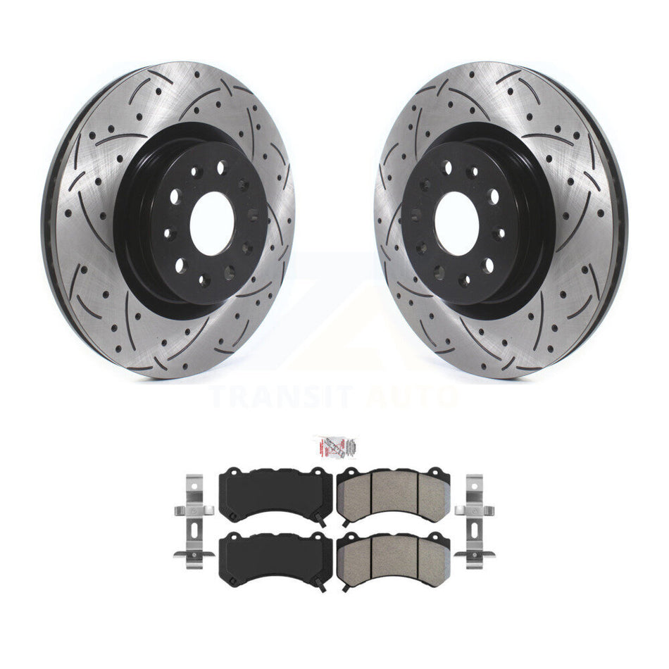 Front Coated Drilled Slotted Disc Brake Rotors And Semi-Metallic Pad Kit For Cadillac CTS KDA-100244