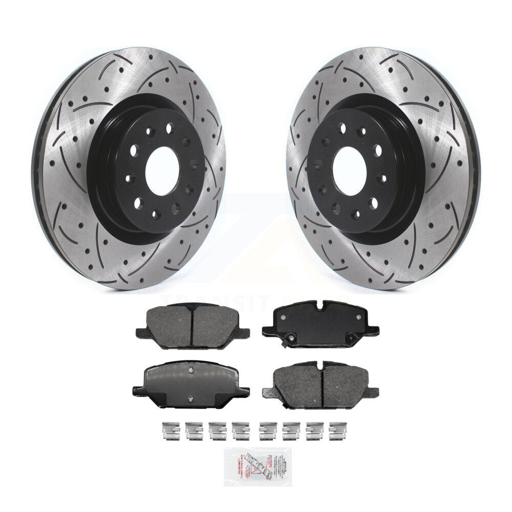 Front Drill Slot Disc Brake Rotors Ceramic Pad Kit For 2022 Chevrolet Camaro LT with 2.0L KDA-100250