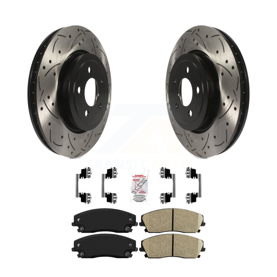 Front Drilled Slot Brake Rotors Ceramic Pad Kit For 2015-2018 Dodge Charger RWD with 3.6L KDA-100257