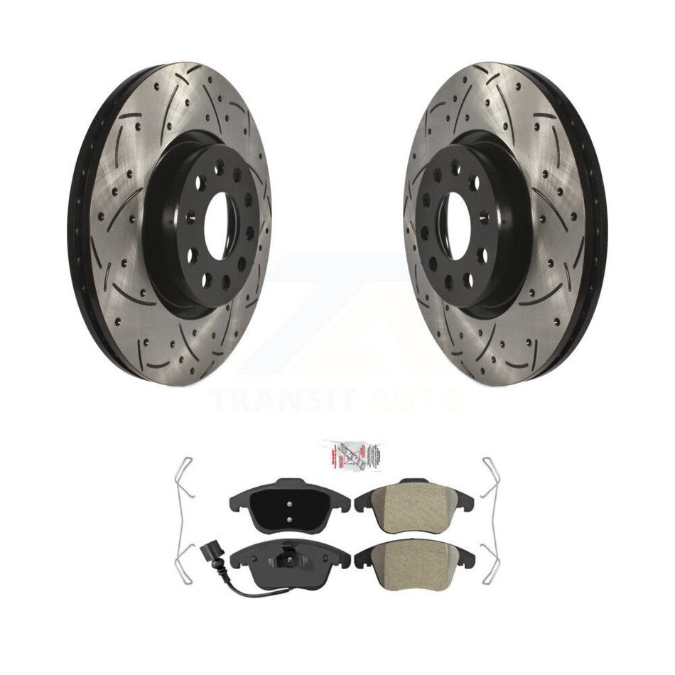 Front Drilled Slot Brake Rotor Semi-Metallic Pad Kit For Volkswagen Tiguan Passat Audi Q3 KDA-100277