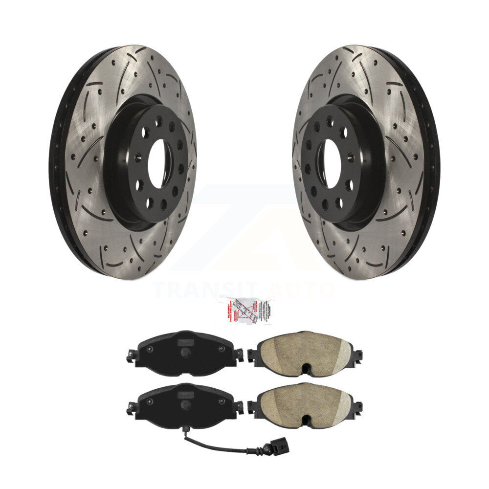 Front Drill Slot Brake Rotor Ceramic Pad Kit For Volkswagen Golf Taos SportWagen Audi GTI KDA-100278