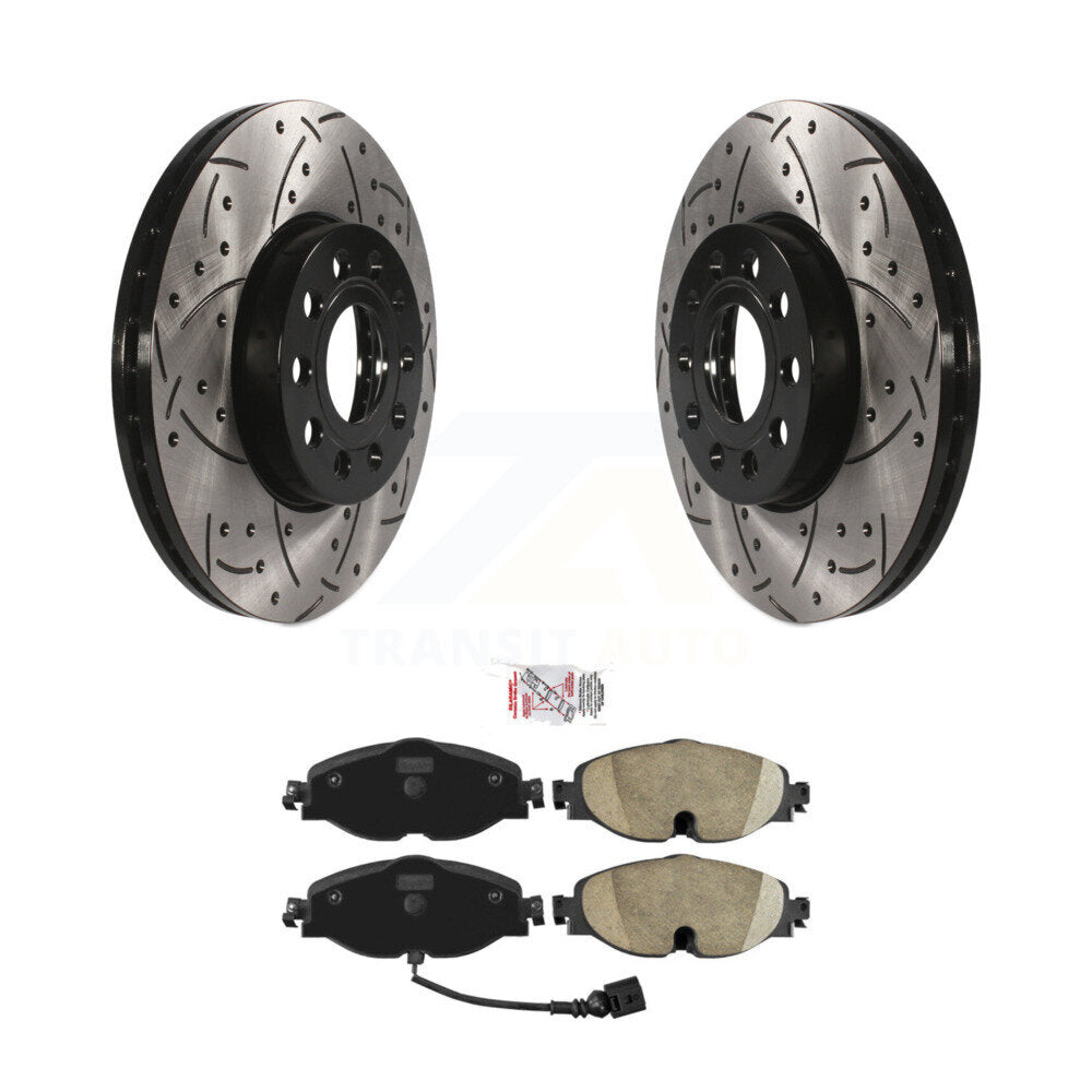 Front Drill Slot Brake Rotor Ceramic Pad Kit For Volkswagen Jetta Golf SportWagen Taos A3 KDA-100279