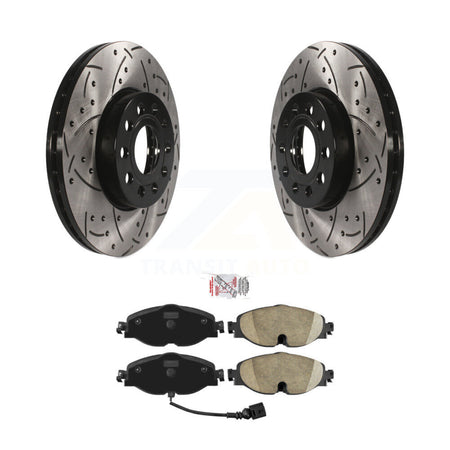 Front Drill Slot Brake Rotor Ceramic Pad Kit For Volkswagen Jetta Golf SportWagen Taos A3 KDA-100279