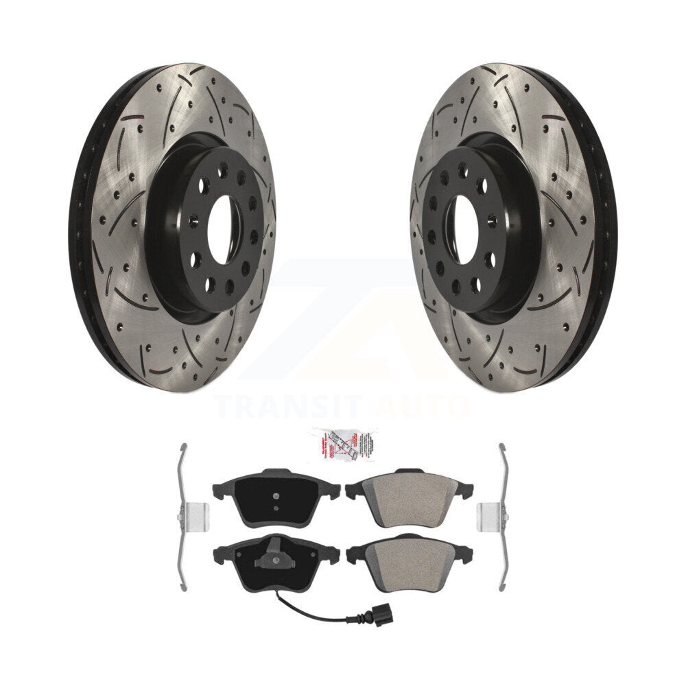 Front Drilled Slot Brake Rotor & Semi-Metallic Pad Kit For 2008-2009 Audi TT Quattro 3.2L KDA-100280