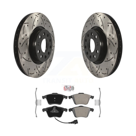 Front Drilled Slot Brake Rotor & Semi-Metallic Pad Kit For 2008-2009 Audi TT Quattro 3.2L KDA-100280