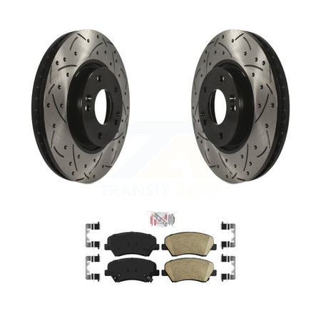 Front Coated Drilled Slotted Disc Brake Rotors And Ceramic Pads Kit For Kia Forte KDA-100288