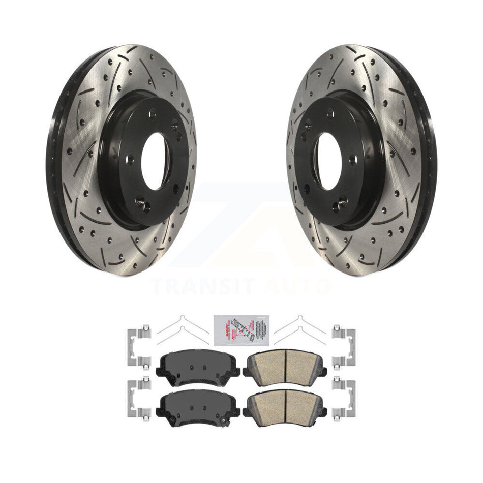 Front Drilled Slot Brake Rotors Ceramic Pad Kit For Kia Forte Hyundai Elantra GT Veloster KDA-100294