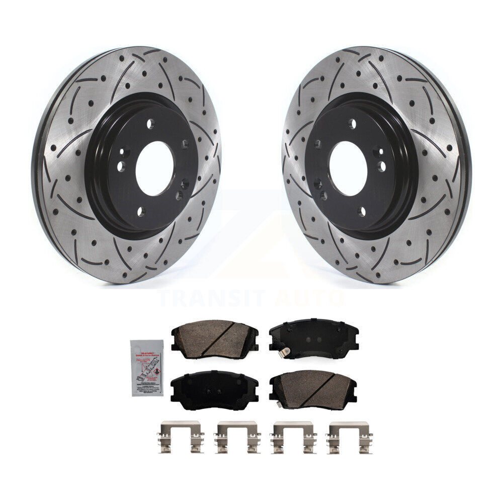 Front Coated Drilled Slotted Disc Brake Rotors And Ceramic Pads Kit For Kia Soul EV KDA-100298