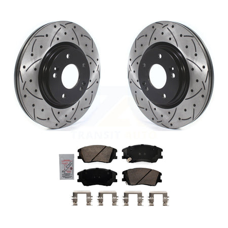 Front Coated Drilled Slotted Disc Brake Rotors And Ceramic Pads Kit For Kia Soul EV KDA-100298