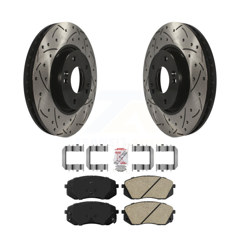 Front Drill Slot Disc Brake Rotor Ceramic Pad Kit For Hyundai Tucson Kia Sportage Soul EV KDA-100313