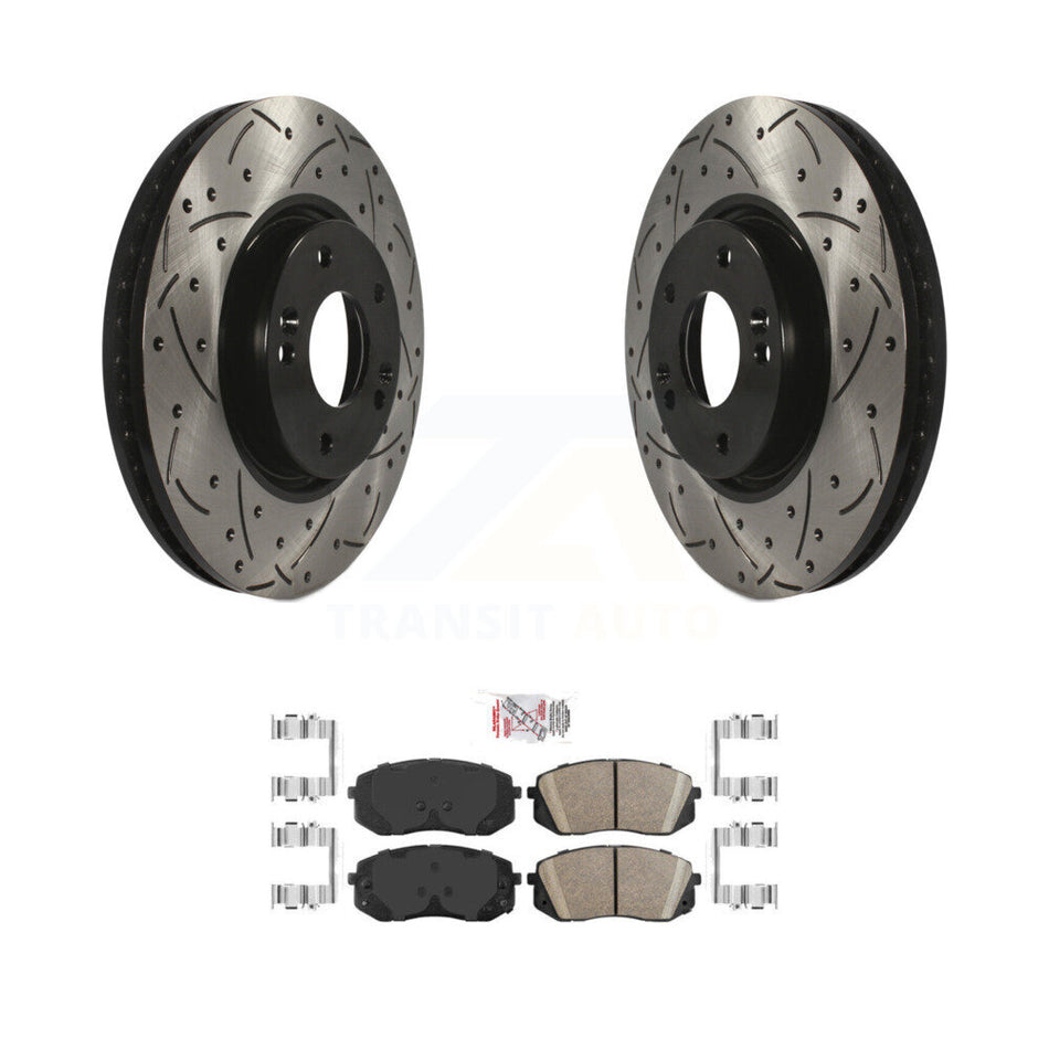 Front Coated Drilled Slotted Disc Brake Rotors And Ceramic Pads Kit For Hyundai Sonata KDA-100315