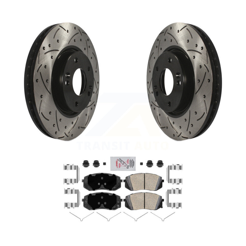 Front Coated Drilled Slotted Disc Brake Rotors And Ceramic Pads Kit For Hyundai Sonata KDA-100316