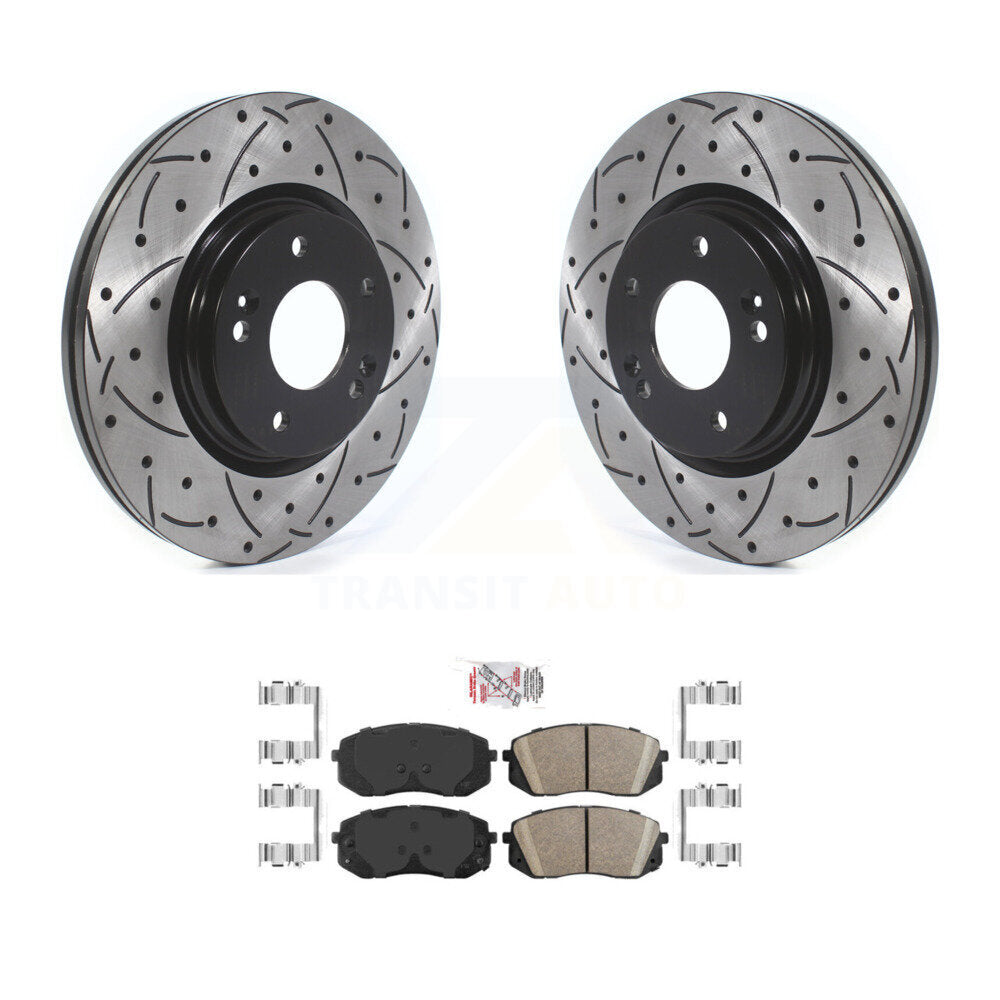 Front Drill Slot Brake Rotors Ceramic Pad Kit For Hyundai Sonata Kona Electric Kia Optima KDA-100318
