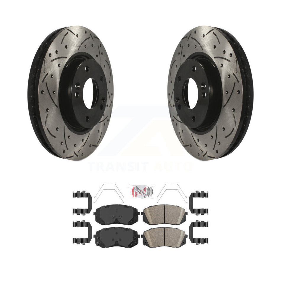 Front Coated Drilled Slotted Disc Brake Rotor & Ceramic Pad Kit For 2017-2019 Kia Soul EV KDA-100320