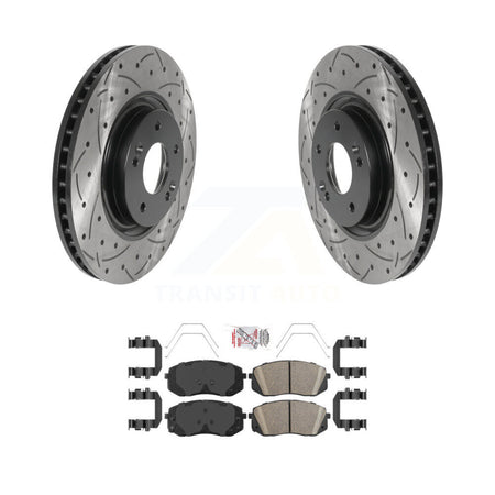 Front Coated Drilled Slot Disc Brake Rotors Ceramic Pad Kit For Hyundai Sonata Kia Optima KDA-100321