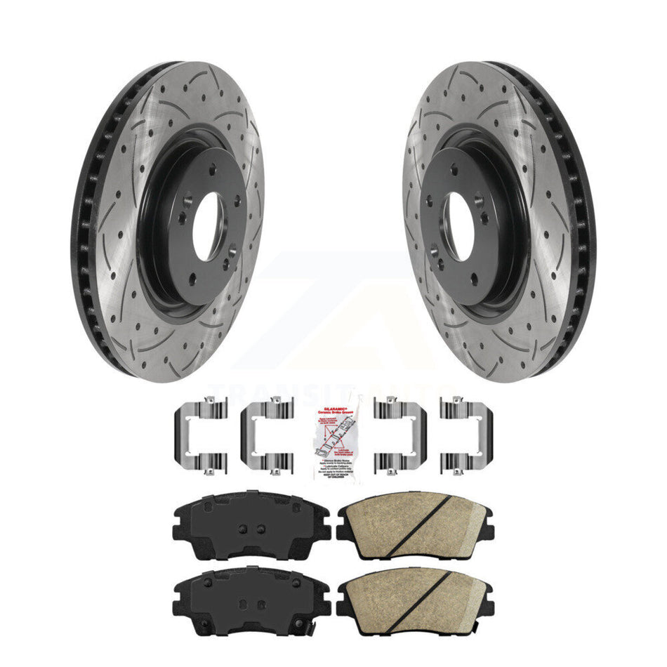 Front Drill Slot Disc Brake Rotor Ceramic Pad Kit For 2017-2022 Kia Sportage Turbocharged KDA-100322